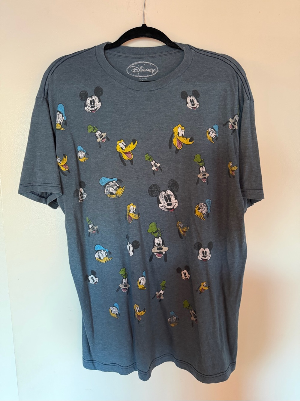 Vintage Disney Gray Blue Short-Sleeve Tee with Mickey & Friends Faces